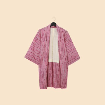 Back to Green-日本帶回羽織 桃粉色仿鱗片kb-42 /vintage kimono
