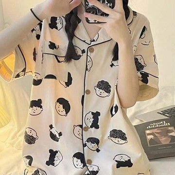 簡約寬鬆休閒短袖睡衣  休閒舒適睡衣 薄款睡衣 學生睡衣 甜美休閒睡裙 可愛舒適睡衣 可外穿 休閒風 睡衣套裝