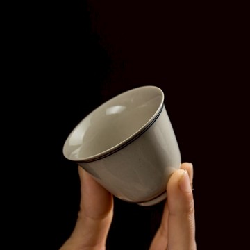 手繪子母線品茗杯日式草木灰茶杯主人杯單個薄胎功夫陶瓷小茶杯