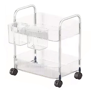 FAmILyLIFE 生活 透明附輪夾縫2層置物架 基本款 附掛籃2個  34 x 24.5 x 45cm  透明色  1個