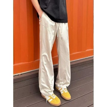 美式斜切春夏休閒褲男顯瘦潮流寬鬆直筒速幹工裝微喇長褲  7W