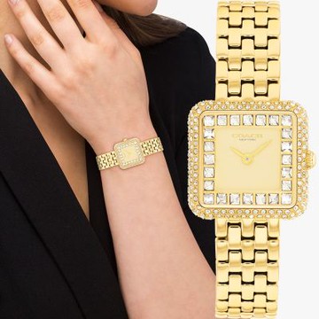 COACH Cass 復古方型輕奢晶鑽女錶 手錶 新年開運 送禮推薦-金/24mm CO14504559