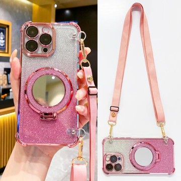 適用蘋果15手機殼車載磁吸支架14plus帶鏡子iPhone13鏡頭膜全包12pro氣囊防摔11max閃粉軟殼17斜挎背帶16掛繩