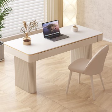 奶油風書桌純白巖板家用現代簡約電腦桌小戶型書房學習桌椅組合197SFY 快速出貨