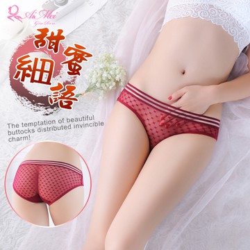 性感內褲 女內褲 甜蜜細語！薄透方塊圖樣柔紗三角褲﹝酒紅﹞