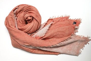 【聖誕禮物】喀什米爾藝術手工染粉橘白雙色純極致奢華圍巾pash