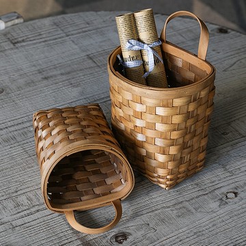 家好點 廚房勺鏟筷蔥姜蒜壁掛籃 木質編家用收納壁掛籃插花籃提手