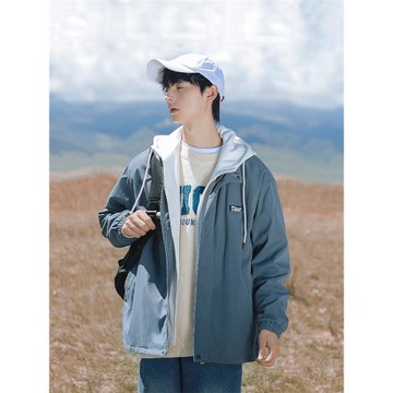 九木町假兩件連帽男士外套潮流潮牌個性高級設計休閑運動少年夾克