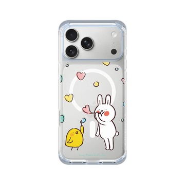 iPhone 17 Pro Max ClearX (MagSafe 兼容) 冰透藍 - 懶散兔與啾先生 Lazy Rabbit and Mr.Chu - Bubble