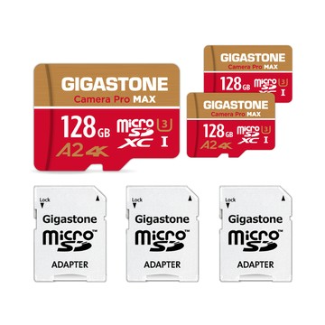 Gigastone 4K Camera Pro MAX microSDXC UHS-Ⅰ A2 U3 128GB (3入組)錄影監控記憶卡(附SD轉卡)