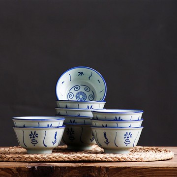 陶瓷碗復古葵斗碗青花碗蘭花碗單個家用吃飯碗米飯碗懷舊瓷碗套裝