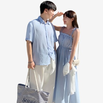 SEASONS 【 BIKINI】正韓製情侶男款度假上衣-KK18 baby藍