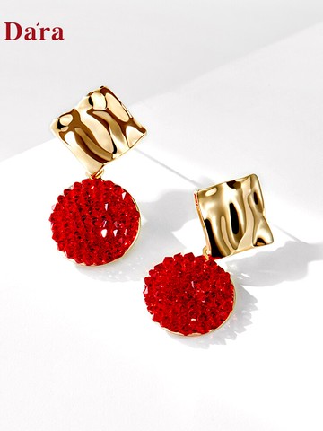 925銀針ins潮網紅紅色合成水晶秋冬耳環 高級感適合冬天戴的耳飾