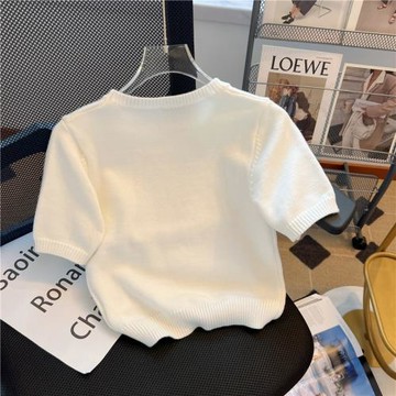 專柜撤回剪標小香風鑲鉆短袖針織衫女夏季新款高級感洋氣減齡上衣