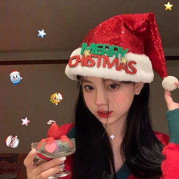 🌟臺灣出貨🌟 聖誕帽 聖誕帽子 聖誕節髮飾 髮飾 聖誕髮飾  紅色聖誕老人帽子亮片字母聖新款聖誕節頭飾閨蜜拍照道具