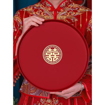 結婚紅色托盤喜盤子中式加厚敬茶杯托盤婚禮用的果盤婚慶用品大全