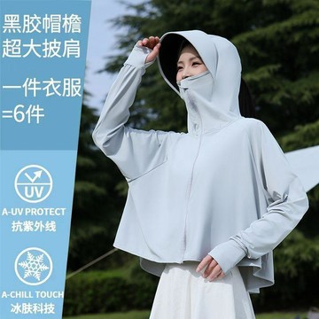 ⚡台灣出貨⚡新款披肩防曬衣女夏季黑膠帽檐upF50紫外線原紗冰絲透氣遮陽寬鬆防曬