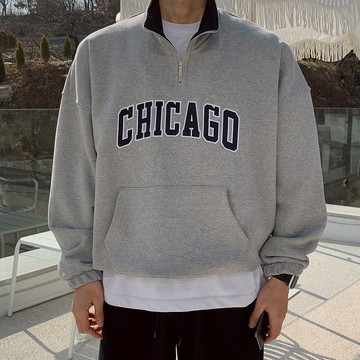 正韓柔棉CHICAGO刺繡半拉鍊衛衣 5色 YUPPIE 預購商品 0101