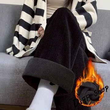 韓版加絨加厚麥穗高腰垂感寬褲【P417】