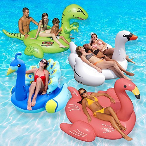 Swimline Animal Kingdom Extra Large Swimming Pool Floats Combo Value Pack: Swan Flamingo Peacock and T-Rex 並行輸入品