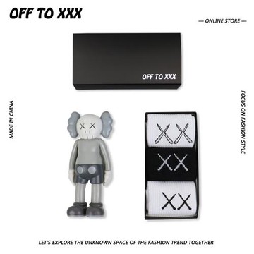 禮盒裝 XX叉叉眼睛聯名黑白襪子 歐美街頭卡通潮牌純棉中筒襪男女