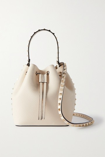 Valentino Garavani - Valentino Garavani Rockstud Textured-leather Bucket Bag - Ivory - one size