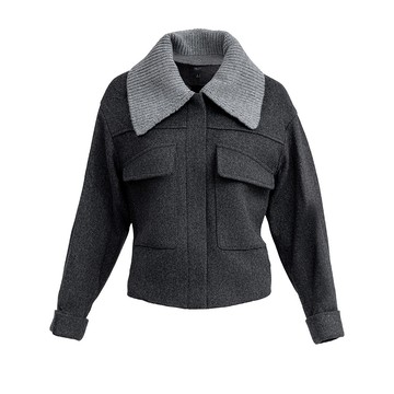 短版拼接領細絨外套/黑色 | 5828406099