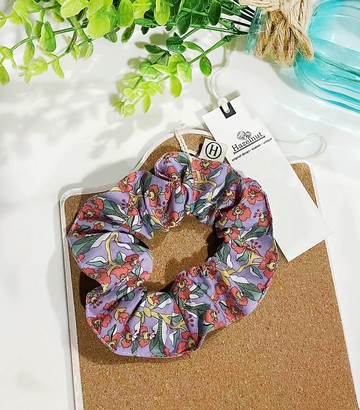 Hazelnut手工做淺紫繁花花圖案小腸圈髮圈髮束大腸髮甜甜圈