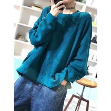 莫里秋季原創文藝港風個性反面圈棉寬松休閑純色顯瘦減齡圓領衛衣