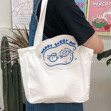 日系白色帆布包女夏文藝大學生布包袋子新款大容量手提單肩包小眾