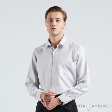 【ROBERTA諾貝達】 男裝 素面織紋 吸濕排汗休閒長袖襯衫  淺灰