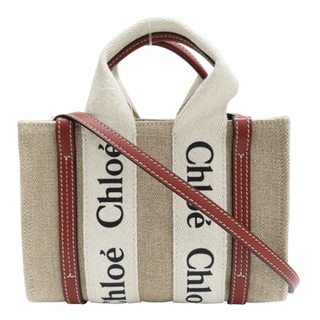 Chloe 克羅伊 米色 帆布 Mini Woody 肩背包 【二手名牌BRAND OFF】