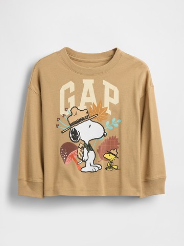 男幼童裝 Gap x Snoopy史努比聯名 Logo純棉印花圓領長袖上衣-卡其色