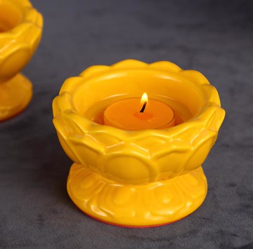 陶瓷蓮花燭臺放蠟燭酥油燈供佛堂長明燈觀音堂寺廟法會黃色蠟燭座