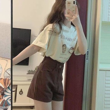 【夏季甜美復古】女裝上衣 牛仔短褲 套裝 小個子穿搭 港味炸街 女潮 一整套 小隻女套裝 女裝短褲 上衣 短褲