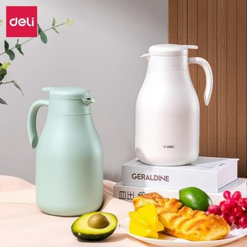 得力LL101真空保溫壺 1.8L內外304不銹鋼 辦公家用一鍵按壓便捷