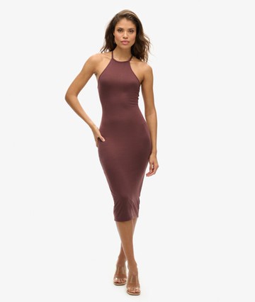 Superdry Women's Women's Classic T Back Jersey Midi Dress, Brown, Size: 16 Size: 12