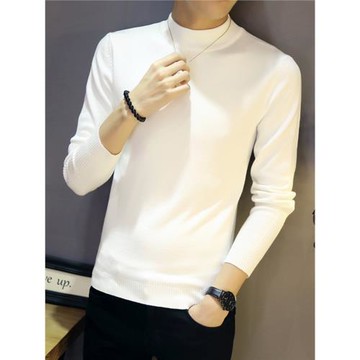 秋冬季毛衣男中領潮流線衣男士加絨加厚打底衫男修身半高領針織衫