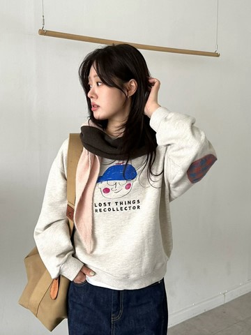 輕輕鬆鬆出門★趣味人物格紋補丁大學T