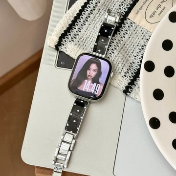 韓系波點鏈條金屬錶帶 適用Apple watch12錶帶 iwatch錶帶 全系列通用錶帶 當季錶帶