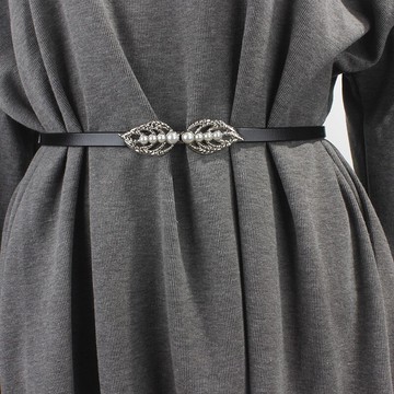 簡約百搭女士細腰帶時尚裝飾裙帶珍珠對扣配連衣裙子腰鏈