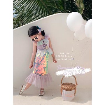 TXXKids特小汐美人魚公主裙2025新款女童亮片網紗連衣裙沙灘拍照