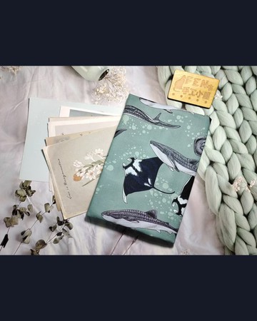 海洋系列-美國限量棉布海洋鯊魚魟魚共遊-7吋L型拉鍊電子書保護套