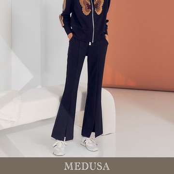 現貨【MEDUSA 曼度莎】I care 開衩喇叭羅紋瘦瘦褲（M-L）｜女長褲 褲子 休閒長褲