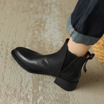 嚴選高定【法國】Christiany優雅顯瘦⭐粗跟4.5cm 真皮切爾西短㗾