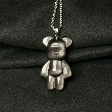 熊|冰曜石熊熊 銀曜石熊熊  冰種黑曜石 掛車上 掛包包 掛小孩床頭 掛門口 守護保平安 辟邪 黑曜 天然石 項鍊 S25AW29