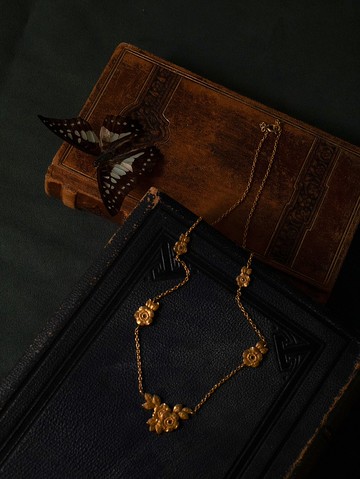 1900s 法國 新藝術時期 包金山茱萸花朵項鍊