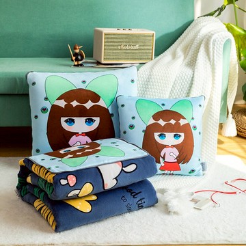 抱枕被子兩用午睡枕頭車載牛奶絨靠枕靠墊辦公室折疊空調毯二合一