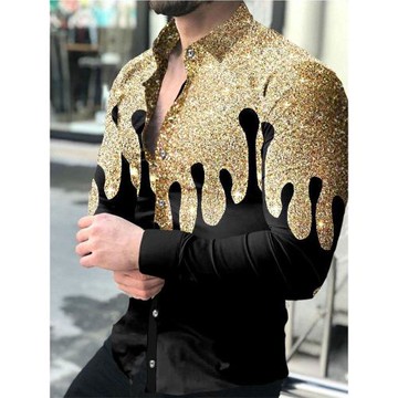 Casual long-sleeved lapel 3D printed shirt長袖翻領3D印花襯衫