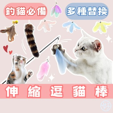 （好的！寵物嚴選）逗貓棒 貓咪逗貓棒 逗貓棒替換頭 伸縮逗貓棒 羽毛逗貓棒 逗貓玩具 貓咪玩具 吊貓必備 貓咪互動